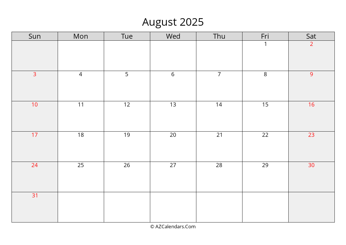 august 2025 calendar