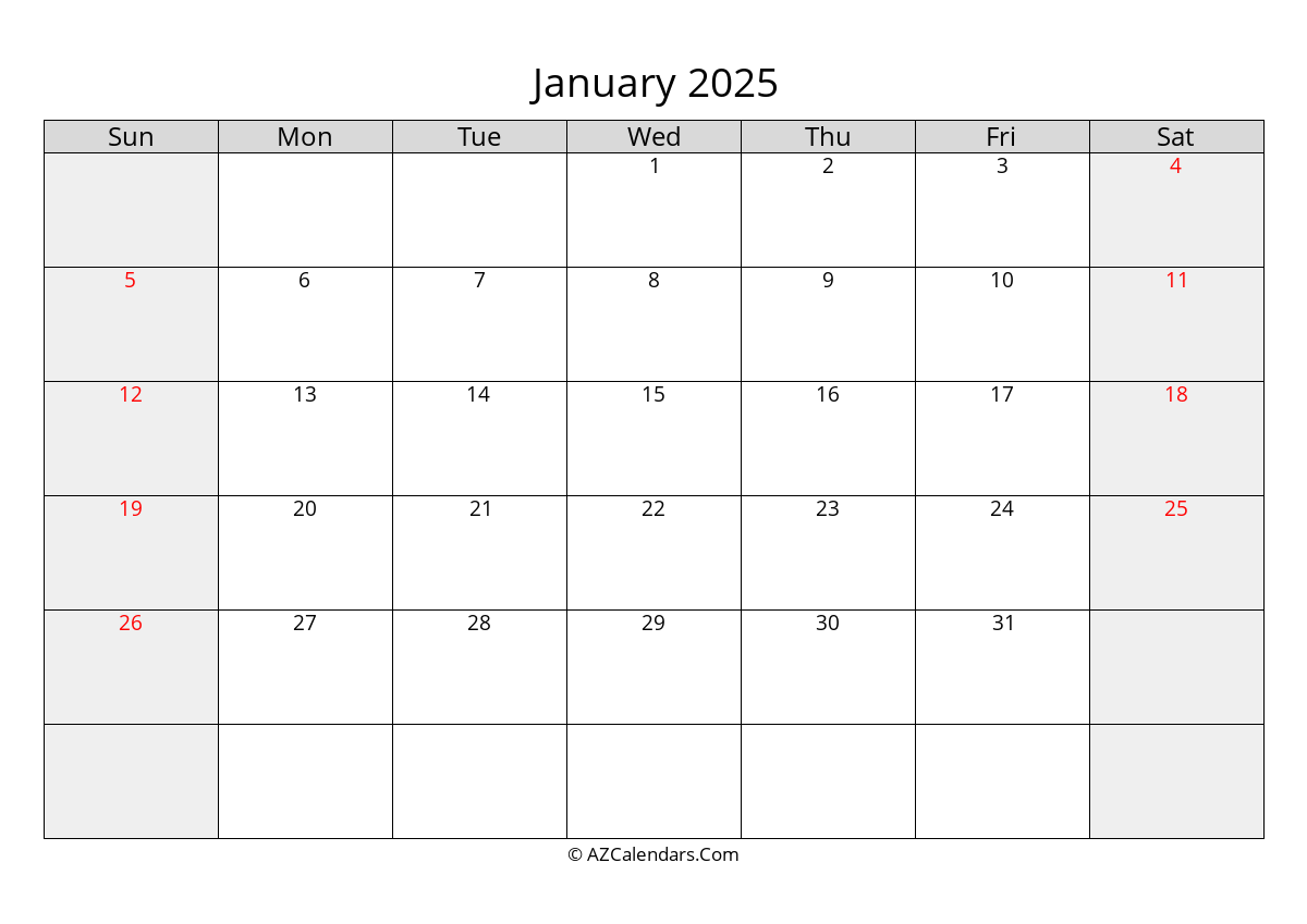 january 2025 calendar