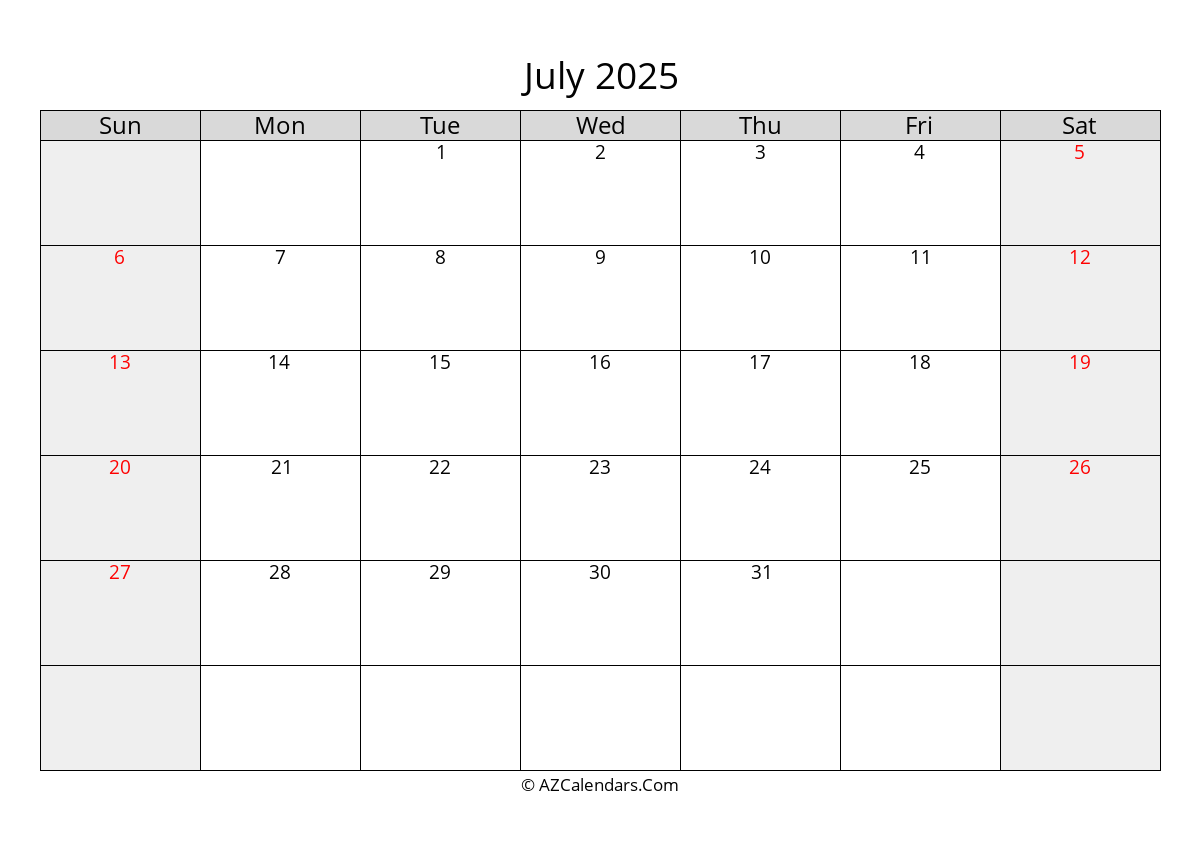 july 2025 calendar