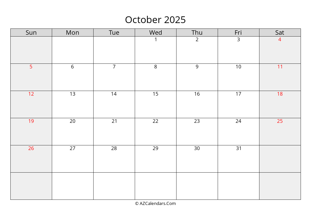 october 2025 calendar